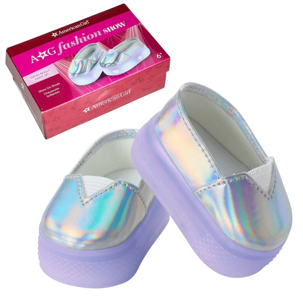 American Girl Doll Shoes Holographic Iridescent Metallic Color Light Up Platform